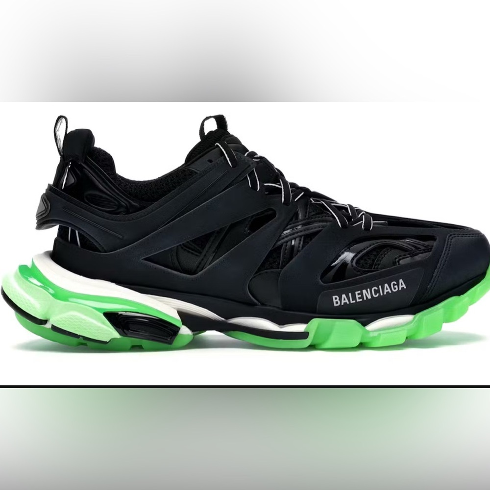 [Authenticated] Balenciaga Black and Green Glow In The Dark Track Sneakers